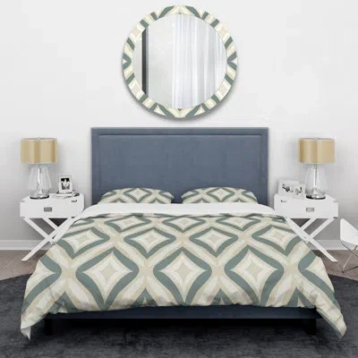 Design Art Neutral Space - Damask Duvet Cover Set - Microfiber Polyester In Green;beige