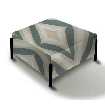 Design Art Neutral Space - Damask Large Square Ottoman In Green;beige