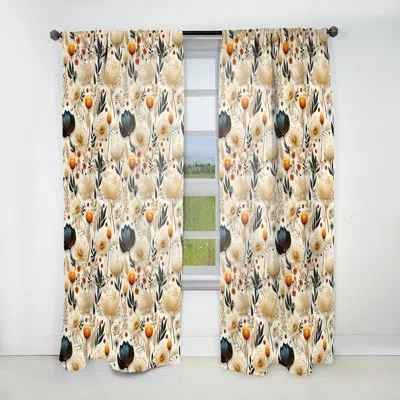 Design Art Neutrals Beige Flowers Boho Pattern Ii - Boho Curtain - Velvet Room Darkening - 1 Panel