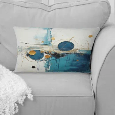Design Art New Harmony Circular Abstract In White And Blue - Abstract Geometric Printed Throw Pillow In Green