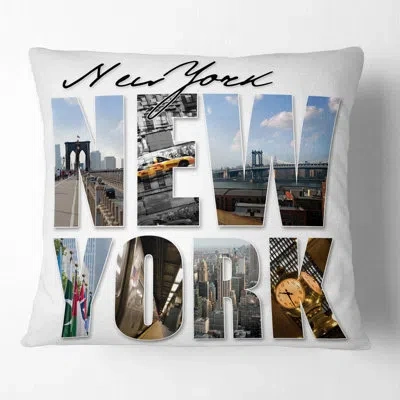 Design Art New York City Graphic Montage - Cityscape Printed Pillow In Blue;black;brown;green;red;yellow