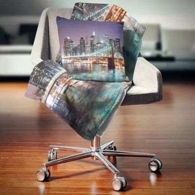 Design Art New York City Manhattan Skyscrapers Cityscape Square Pillow Cover & Insert In Blue;black;brown;green;red;yellow