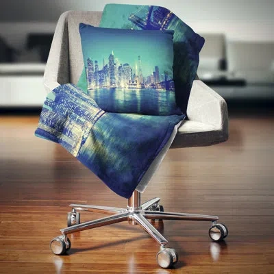 Design Art New York City Panorama Night Concept Cityscape Pillow In Blue;black;brown;green;red;yellow