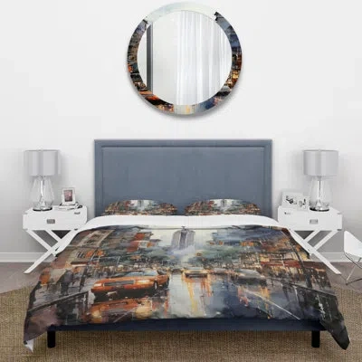 Design Art New York City That Never Sleeps Ii - New York 4 Pcs Comforter Set In Beige;grey