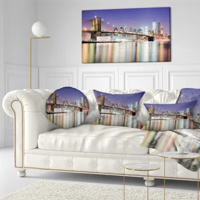 Design Art New York City With Freedom Tower Cityscape Square Pillow Cover & Insert In Blue;brown