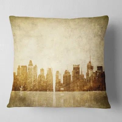 Design Art New York Skyline Grunge View - Cityscape Printed Throw Pillow In Black
