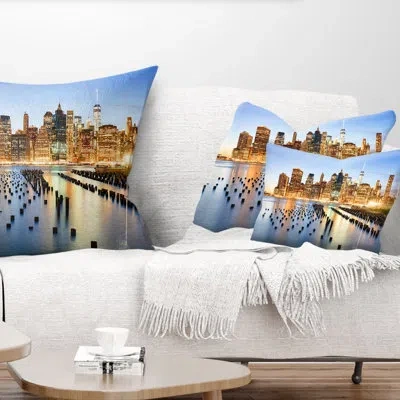 Design Art New York Skyline With Skyscrapers Cityscape Lumbar Pillow In Multi-color