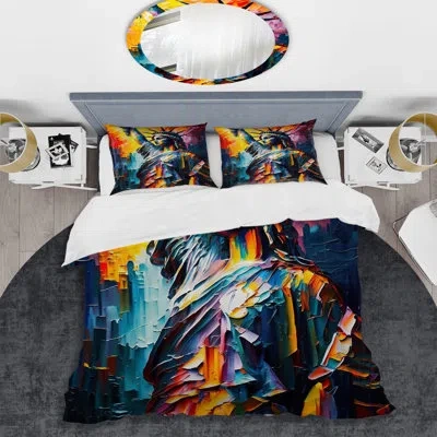 Design Art New York Views At Sunset Iii - Landscape Duvet Cover Set - Microfiber Polyester In White;cream