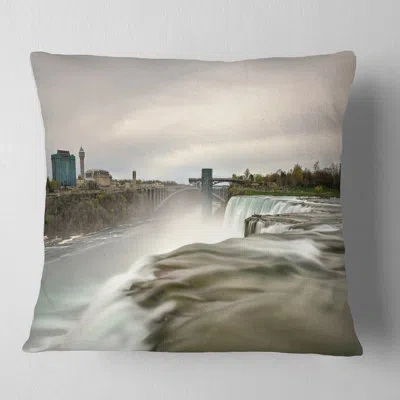 Design Art Niagara Falls Goat Island View' Oversized Beach Pillow In Blue;black;brown;green;red;yellow