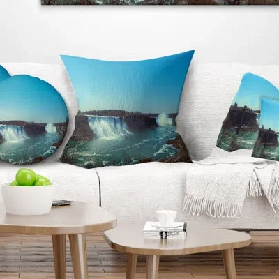Design Art Niagara Falls Viewed From Canada - Sea & Shore Printed Pillow In Green