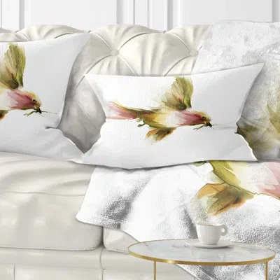 Design Art Nice Flight Of Lovely Green Bird - Animal Printed Throw Pillow