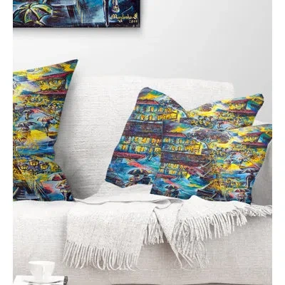 Design Art Night City Graphics Art - Cityscape Printed Throw Pillow