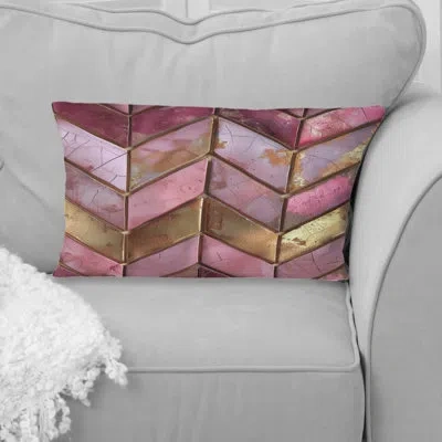 Design Art No Pattern - Midcentury Lumbar Pillow In Pink;gold