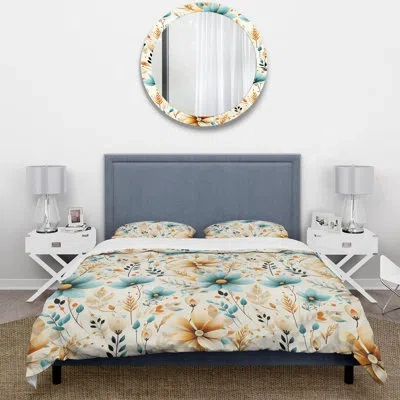Design Art Nomadic Serenity Boho Pattern Ii Duvet Cover Set In Blue;beige