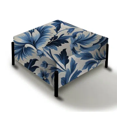 Design Art Nordic Damask Peonies Simplicity I - Floral Large Square Ottoman In Gray