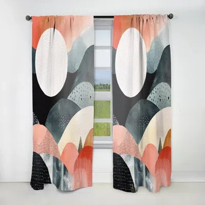 Design Art Nordic Elegance Bold Landscape - Scandinavian Curtain - Velvet Room Darkening - 1 Panel In White;teal