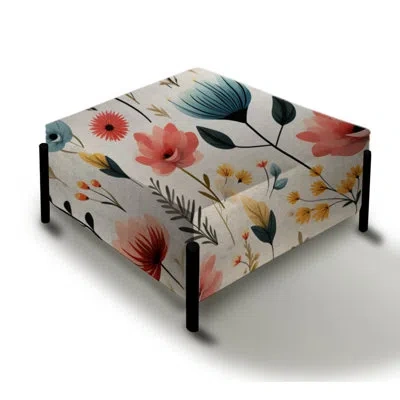 Design Art Nordic Grace Teal Floral Harmony - Floral Large Square Ottoman In Pink;teal