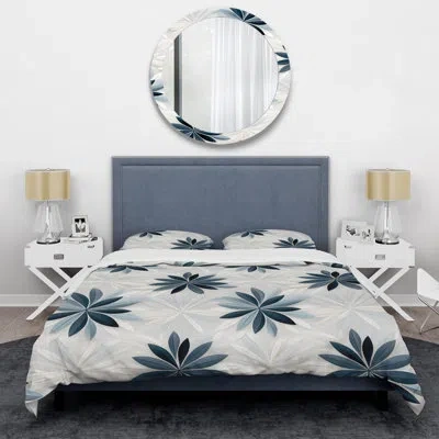 Design Art Nordic Tranquility - Geometric Duvet Cover Set - Microfiber Polyester In Blue;white