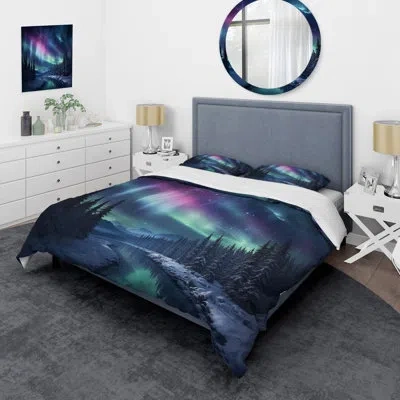 Design Art Northern Lights Iii Beddingmicrofiber / Polyester Duvet Cover Set In Blue;green