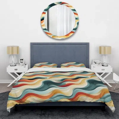 Design Art Nostalgic Mod Waves I Duvet Cover Set In Blue;yellow