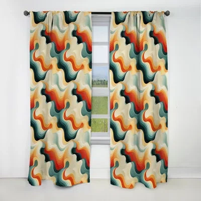 Design Art Nostalgic Mod Waves - Midcentury Curtain - Blackout Geometric Curtain - 1 Panels In Yellow;teal