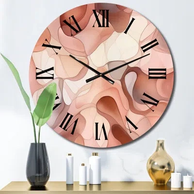 Design Art Nutshell Abstractions Abstract Watercolor Iii Metal Wall Clock In Beige;pink