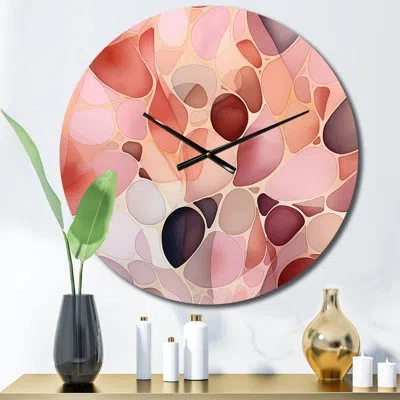 Design Art Nutshell Abstractions Abstract Watercolor Metal Wall Clock In Brown;pink