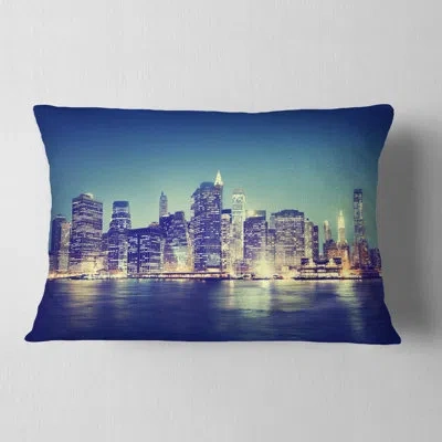 Design Art Nyc Night Panorama - Cityscape Printed Throw Pillow In Dark Blue