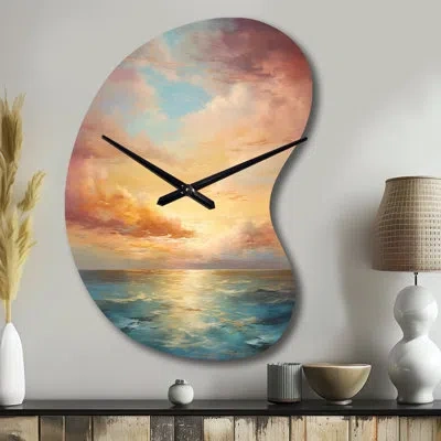 Design Art Ocean Sunset Celestial Symphony - Boom Shape Sunset 3d Wall Clock In Teal