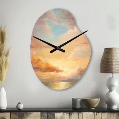 Design Art Ocean Sunset Celestial Symphony - Sunset Asymmetrical Metal Wall Clock, Teal Freeform Wall Clock Pri