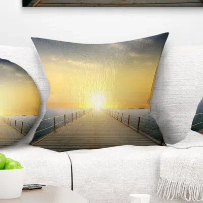 Design Art Ocean Sunset With Pier - Sea & Shore Printed Pillow