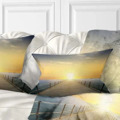 Design Art Ocean Sunset With Pier - Sea & Shore Printed Pillow