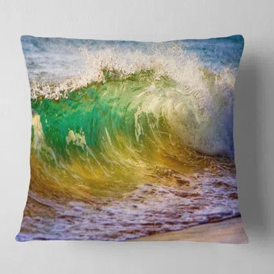 Design Art Ocean Turning Green - Sea & Shore Printed Throw Pillow In Blue;green