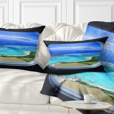 Design Art Ocean View From Window - Sea & Shore Printed Throw Pillow