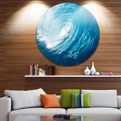 Design Art 'ocean Waves In Hawaii' Photographic Print On Metal In Blue