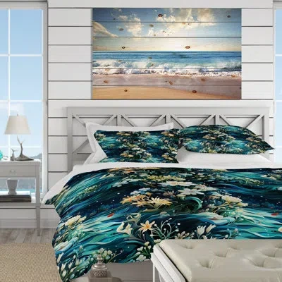 Design Art Oceanic Dreamscape Tropical Pattern I Duvet Cover Set In Blue;black;beige