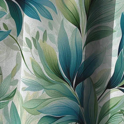 Design Art Oceanic Foliage Botanical Pattern Ii - Floral Curtain - Blackout Floral Curtain - 1 Panels In Green