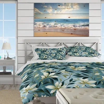 Design Art Oceanic Foliage Botanical Pattern Iii Duvet Cover Set In Blue;green;beige