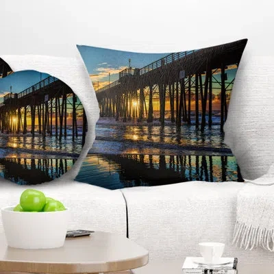 Design Art Oceanside Pier At Evening - Landscape Printed Pillow