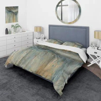 Design Art October Mist I - Abstract Liquid Ink Duvet Cover Set - Microfiber Polyester In Green;gray