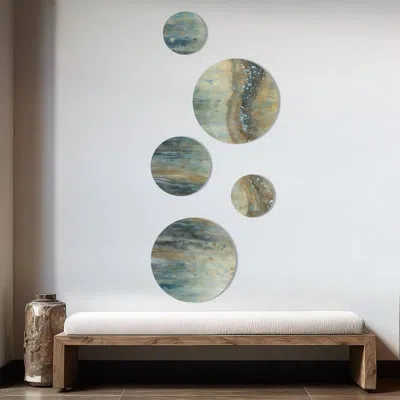 Design Art October Mist Ii - Abstract Liquid Ink Metal Wall Décor In Green;gray