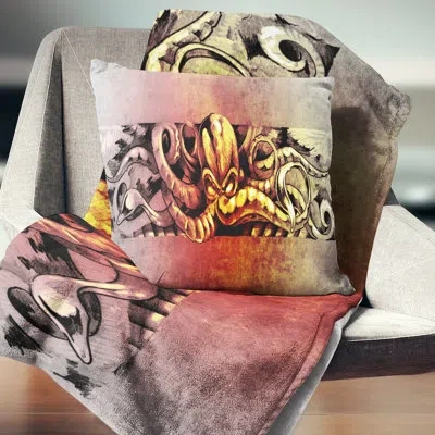 Design Art Octopus Sketch In Shade - Animal Printed Throw Pillow In Yellow,red