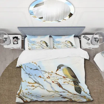 Design Art Old Bare Tree In Rustic Landscape - Traditional Duvet Cover Set - Microfiber Polyester In Blue,yellow,brown;blue,yellow,brown