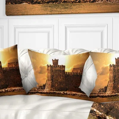 Design Art Old Castle At Sunset - Landscape Printed Pillow In Blue;black;brown;green;red;yellow