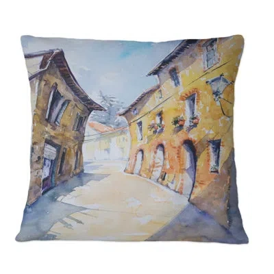 Design Art Old Europe Italian City View - Vintage Printed Throw Pillow In Orange