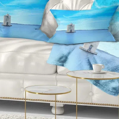 Design Art Old Spanish Windmill In Blue Lagoon - Sea & Shore Printed Throw Pillow