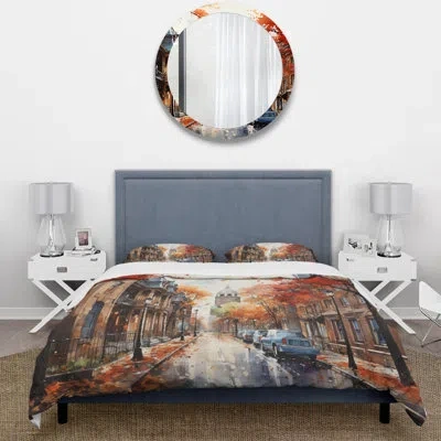 Design Art Old Street Boston Views Microfiber / Polyester Duvet Cover Setmicrofiber / Polyester Duvet Cover Set In Beige;orange