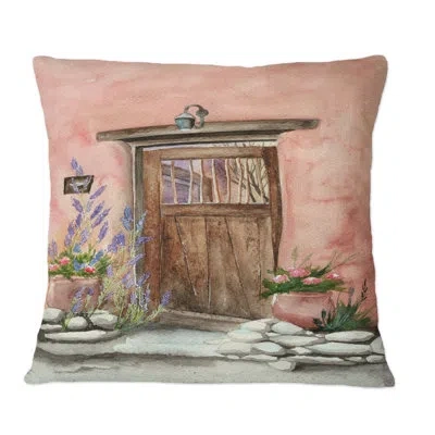 Design Art Old Wood Door Of Country House - Vintage Printed Throw Pillow In Brown