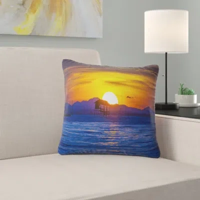 Design Art Old Wooden Pavilion In Sea - Sea & Shore Printed Pillow