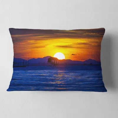 Design Art Old Wooden Pavilion In Sea - Sea & Shore Printed Throw Pillow